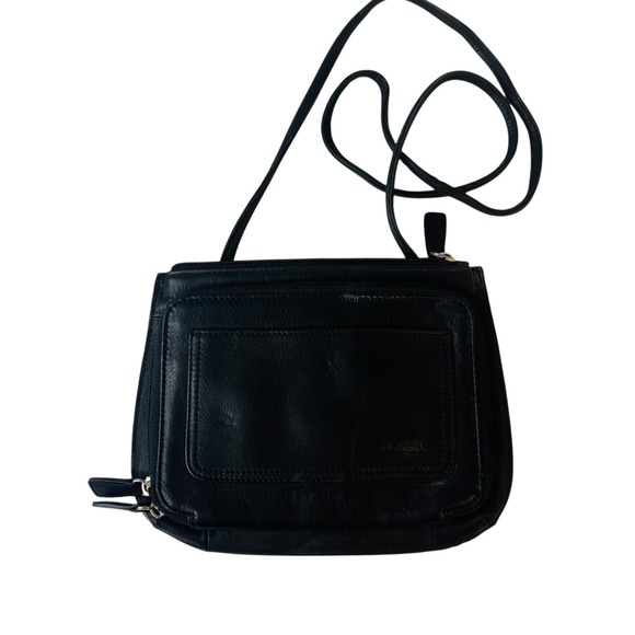Fossil Handbags - Vtg Fossil Black Leather Tri-Fold Wallet Crossbody Purse Travel Bag Organizer